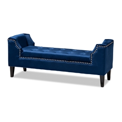 Baxton Studio Perret Modern and Contemporary Royal Blue Velvet Fabric Upholstered Espresso Finished Wood Bench